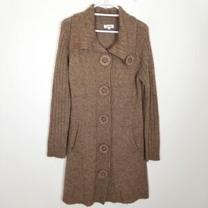 Carducci Women Wool Alpaca Cardigan Sweater Sz M Beige Button Up Long Boho